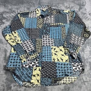 Vintage Code Zero Shirt Mens Size Large Abstract Geometric Y2K 80s Art Button Up